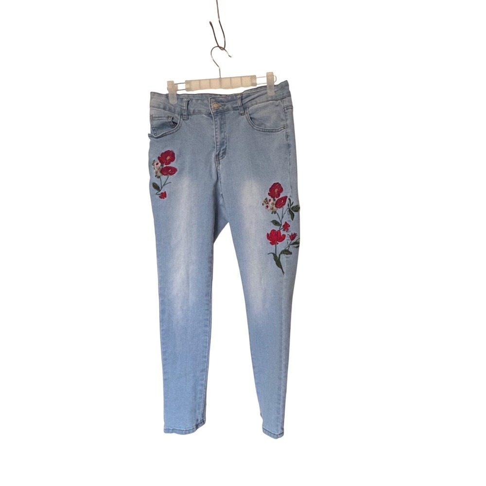 Revelation Denim Womens Light Wash Floral Embroidered SkinnyJeans SZ 6 Inseam 26